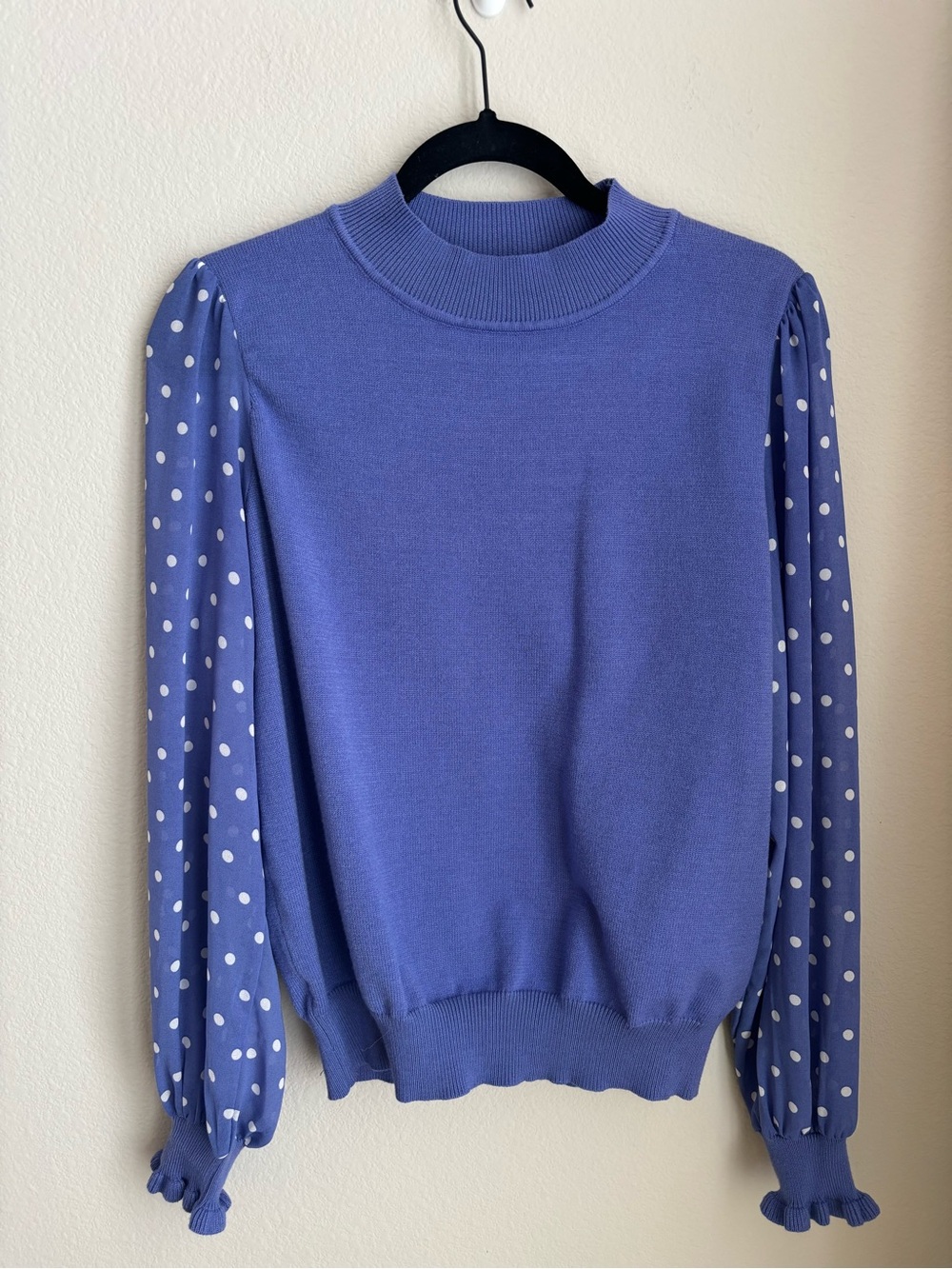 Nanette Lepore Lavender Blue Polka Dot Sleeve Sweater